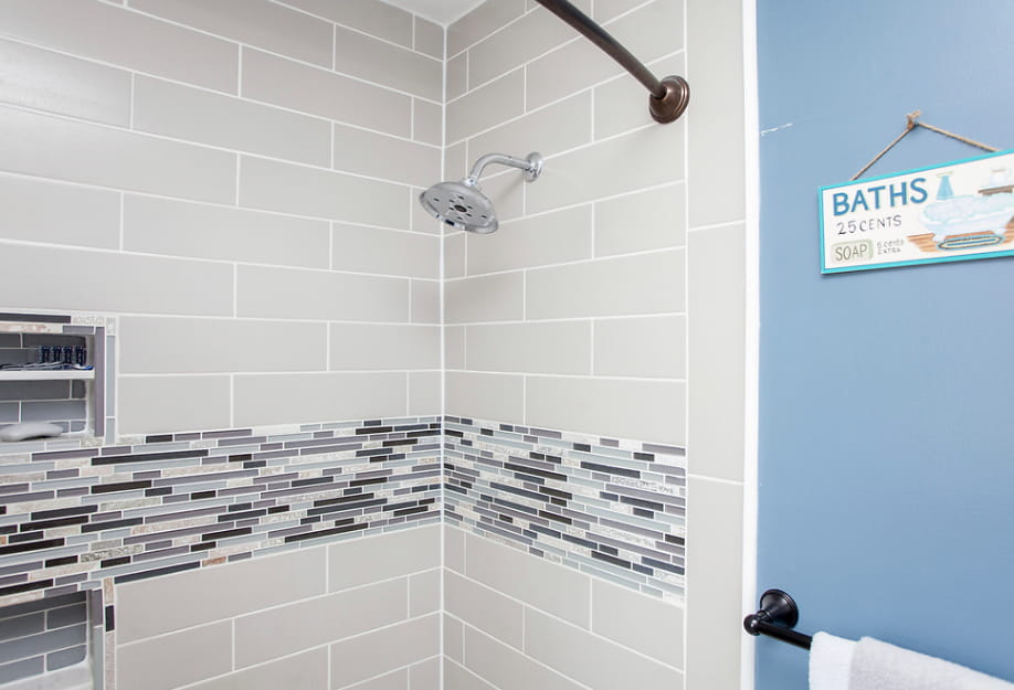 A shower reimagined by ReImagineering Spaces.